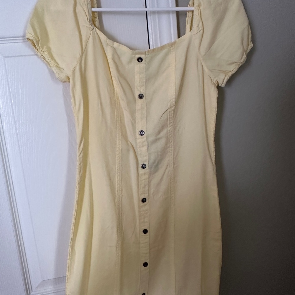 Elegant Yellow Puff Sleeve Dress
